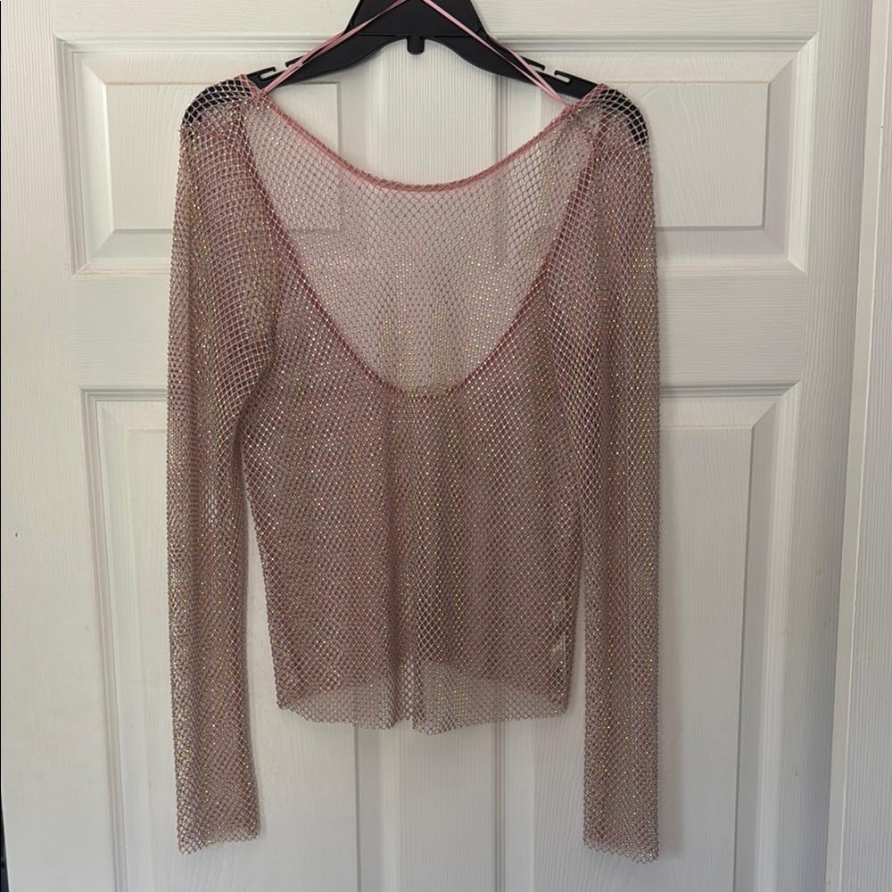 Free People Pink Mesh Blouse (Rhinestone)